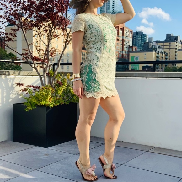 Anthro Champagne & Strawberry Emerald Ivory Lace - Picture 2 of 16